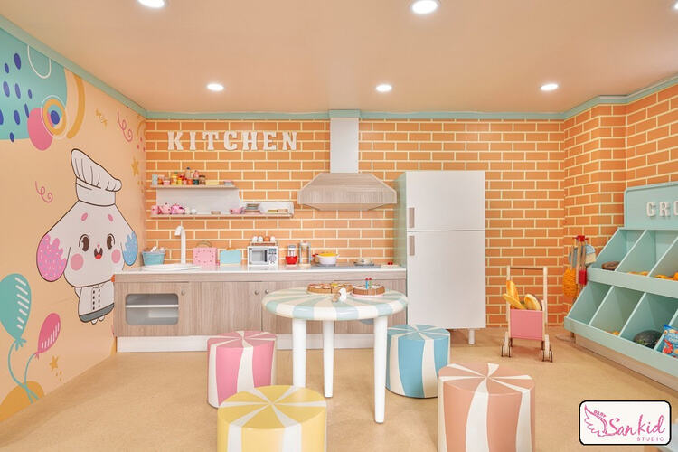 Không gian vui chơi tại Dee Land Kidsplay Café & Bistro với thiết kế pastel và có vô vàn các hoạt động thú vị cho trẻ